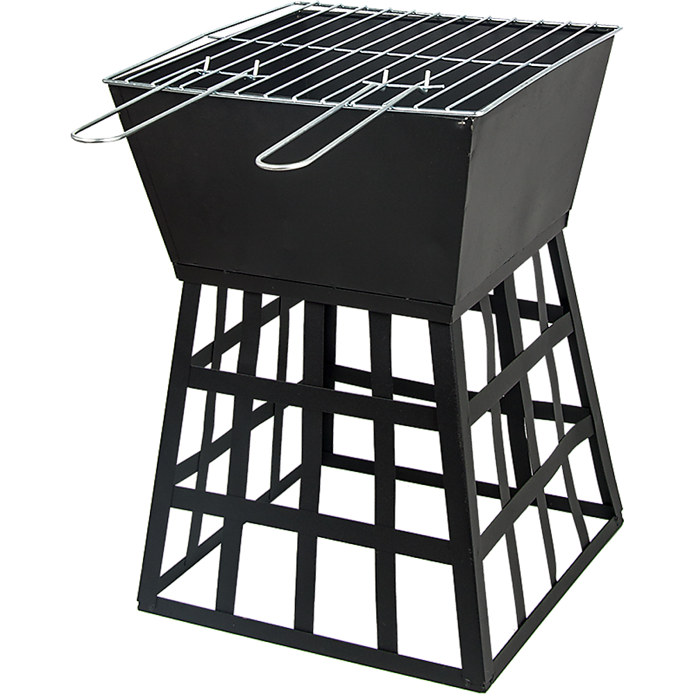 Black Fire Pit Square Log Patio Garden Heater Outdoor Table Top BBQ Camping - Cosy Abode