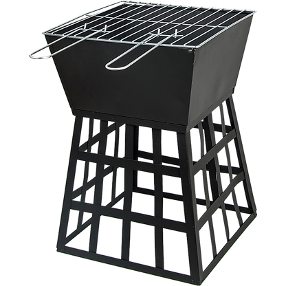 Black Fire Pit Square Log Patio Garden Heater Outdoor Table Top BBQ Camping - Cosy Abode