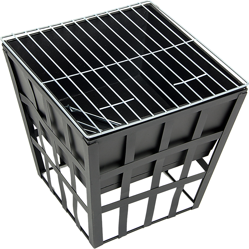 Black Fire Pit Square Log Patio Garden Heater Outdoor Table Top BBQ Camping - Cosy Abode