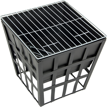 Black Fire Pit Square Log Patio Garden Heater Outdoor Table Top BBQ Camping - Cosy Abode