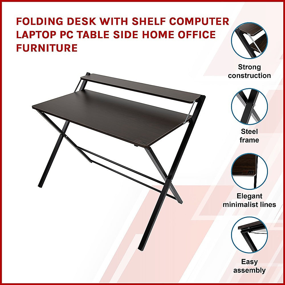 Folding Desk with Shelf Computer Laptop PC Table Side Home Office Furniture - Cosy Abode