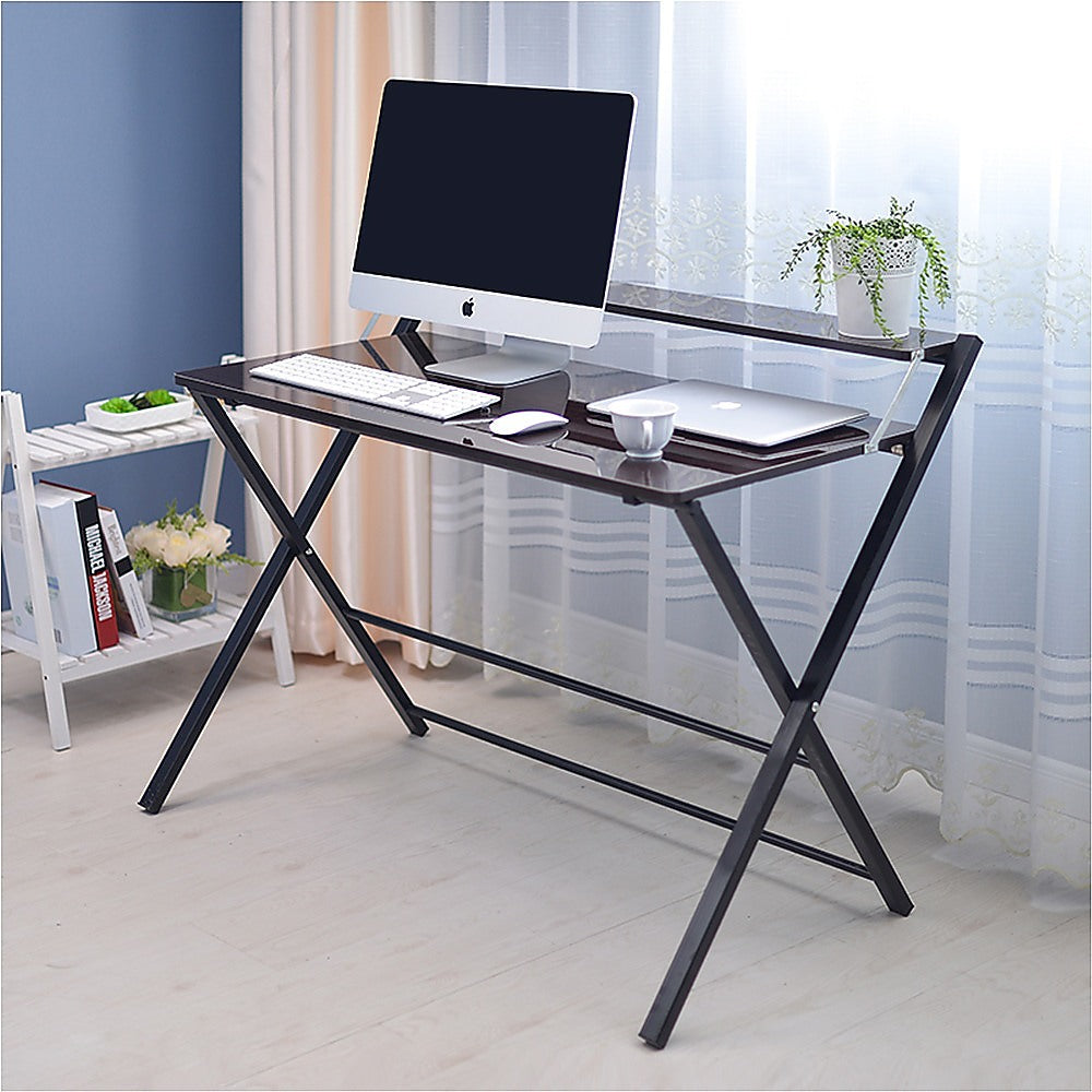 Folding Desk with Shelf Computer Laptop PC Table Side Home Office Furniture - Cosy Abode