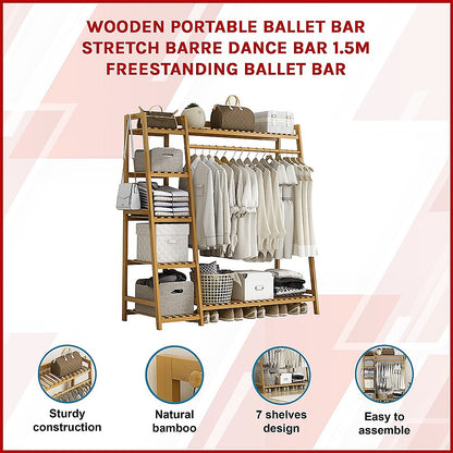 Portable Clothes Rack Coat Garment Stand Bamboo Rail Hanger Airer Closet - Cosy Abode