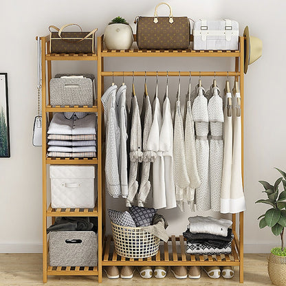 Portable Clothes Rack Coat Garment Stand Bamboo Rail Hanger Airer Closet - Cosy Abode
