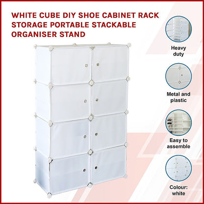 White Cube DIY Shoe Cabinet Rack Storage Portable Stackable Organiser Stand - Cosy Abode