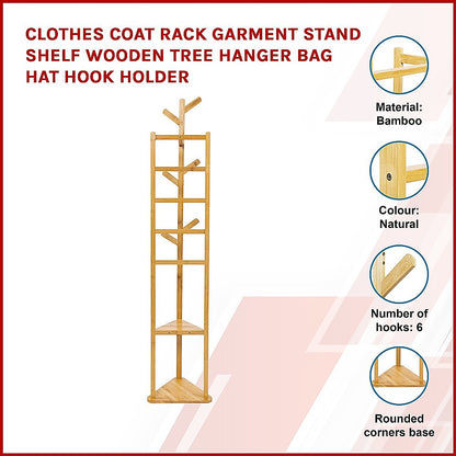 Wooden Tree Clothes Rack, Bag Hook and Hat Rack - Cosy Abode