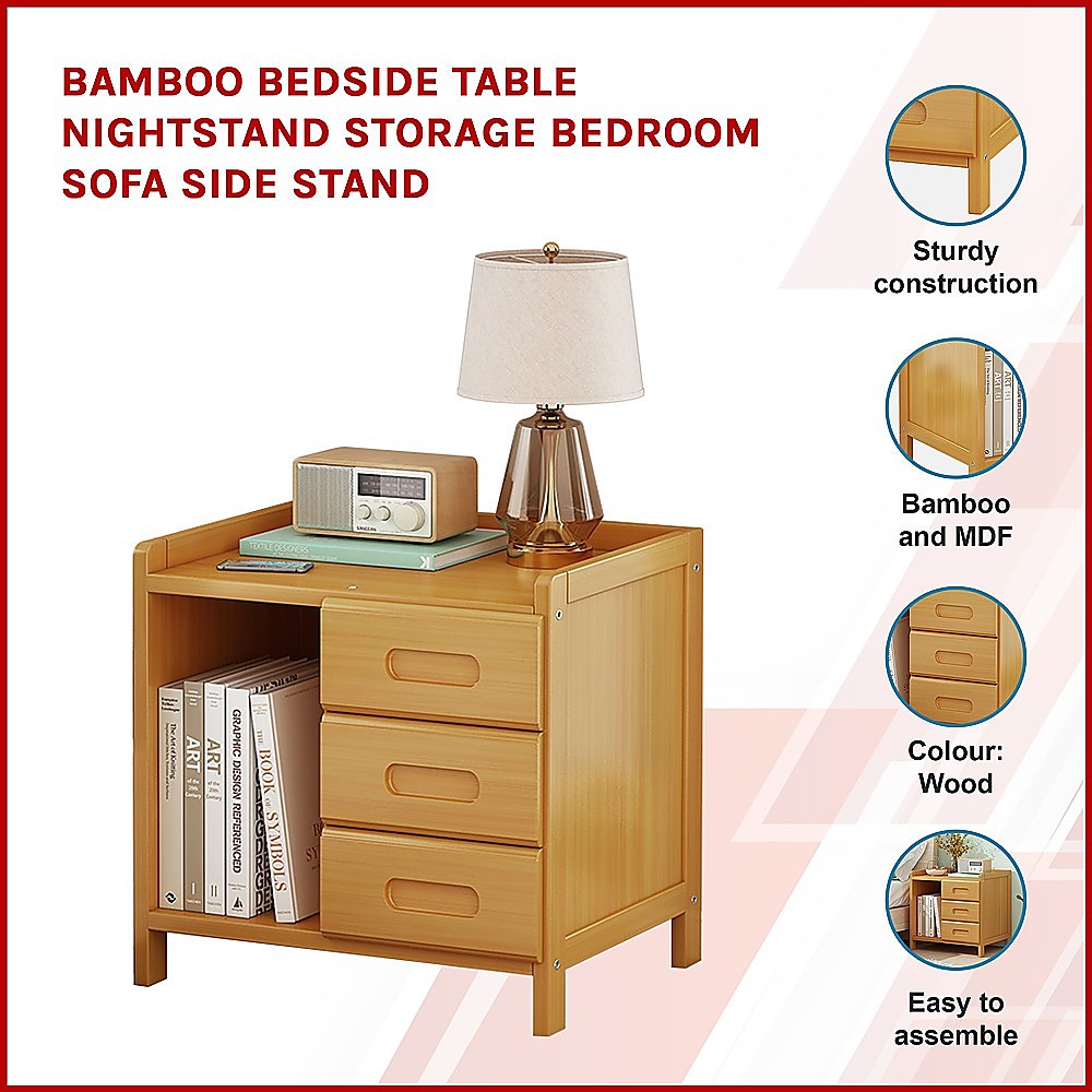 Bamboo Bedside Table Nightstand Storage Bedroom Sofa Side Stand - Cosy Abode