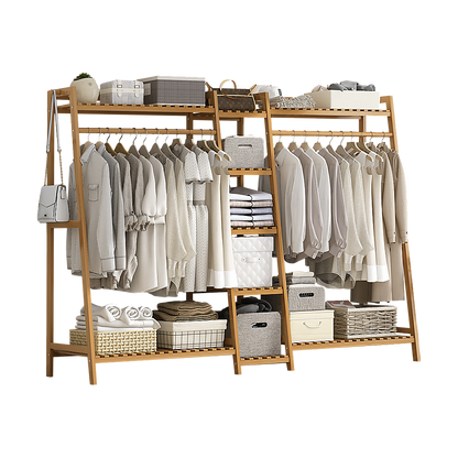 Portable Clothes Rack Coat Garment Stand Bamboo Rail Hanger Airer Closet - Cosy Abode
