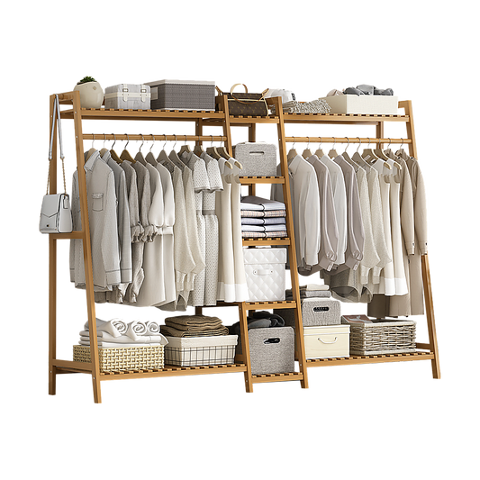 Portable Clothes Rack Coat Garment Stand Bamboo Rail Hanger Airer Closet - Cosy Abode