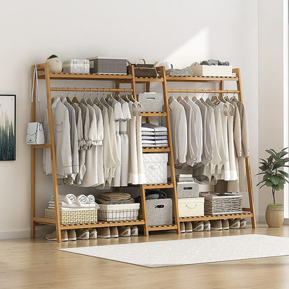 Portable Clothes Rack Coat Garment Stand Bamboo Rail Hanger Airer Closet - Cosy Abode