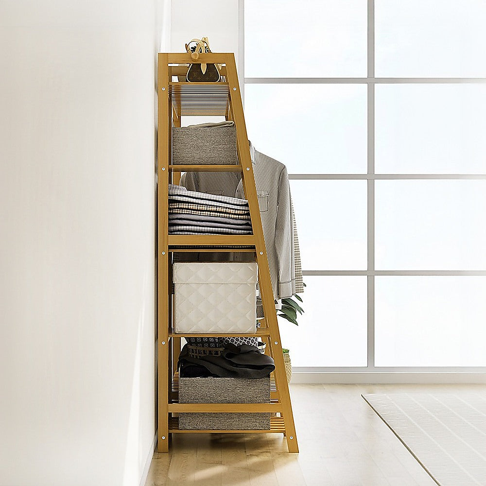 Portable Clothes Rack Coat Garment Stand Bamboo Rail Hanger Airer Closet - Cosy Abode