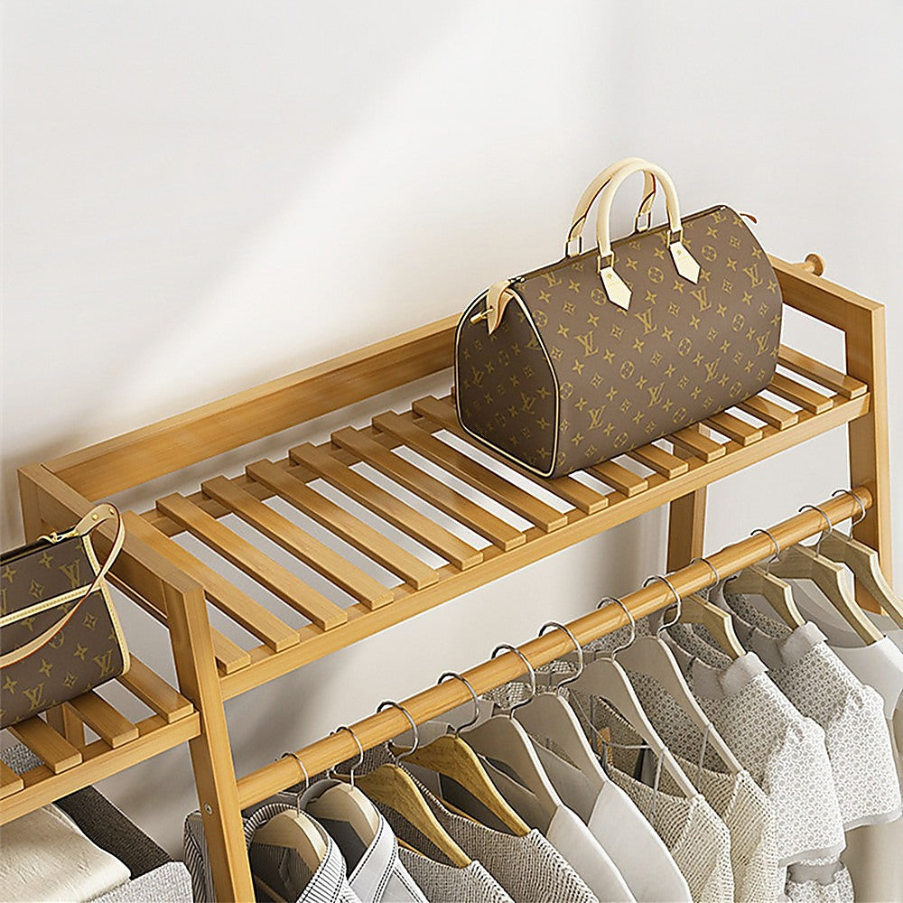 Portable Clothes Rack Coat Garment Stand Bamboo Rail Hanger Airer Closet - Cosy Abode