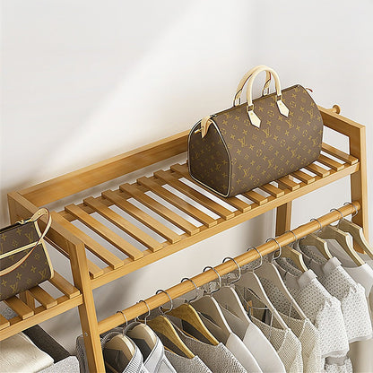 Portable Clothes Rack Coat Garment Stand Bamboo Rail Hanger Airer Closet - Cosy Abode