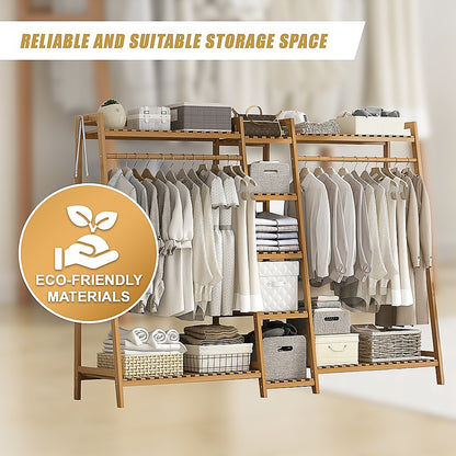 Portable Clothes Rack Coat Garment Stand Bamboo Rail Hanger Airer Closet - Cosy Abode
