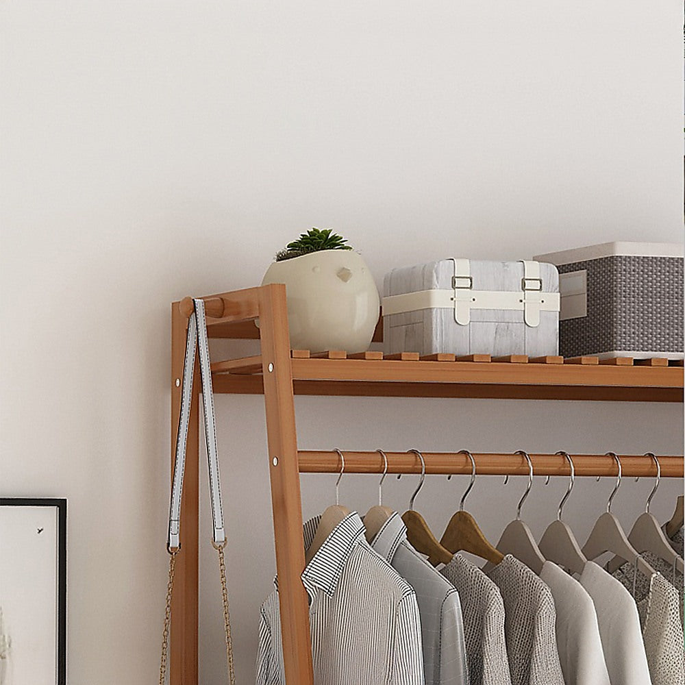 Portable Clothes Rack Coat Garment Stand Bamboo Rail Hanger Airer Closet - Cosy Abode