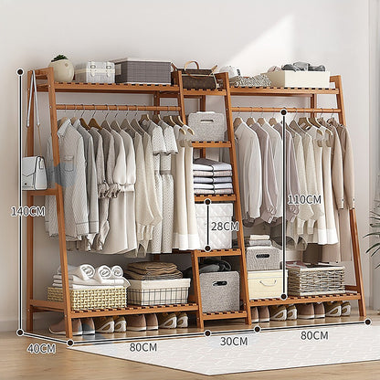 Portable Clothes Rack Coat Garment Stand Bamboo Rail Hanger Airer Closet - Cosy Abode