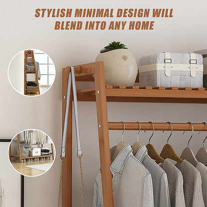 Portable Clothes Rack Coat Garment Stand Bamboo Rail Hanger Airer Closet - Cosy Abode