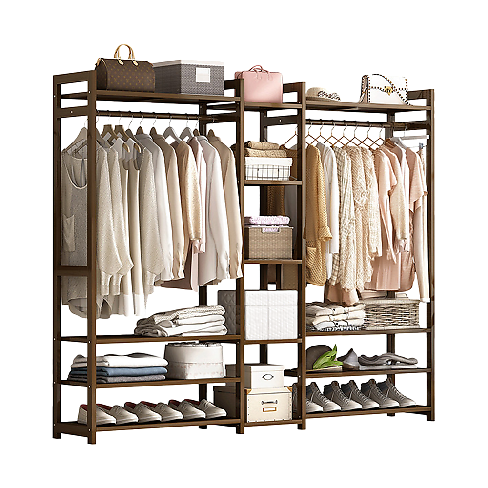 Portable Clothes Rack Coat Garment Stand Bamboo Rail Hanger Airer Closet - Cosy Abode