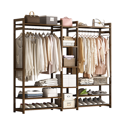 Portable Clothes Rack Coat Garment Stand Bamboo Rail Hanger Airer Closet - Cosy Abode