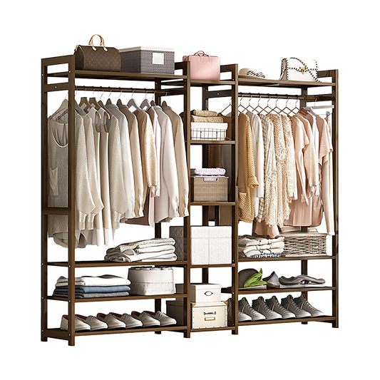 Portable Clothes Rack Coat Garment Stand Bamboo Rail Hanger Airer Closet - Cosy Abode