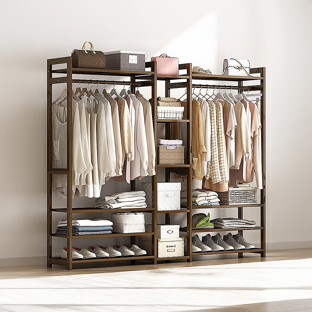 Portable Clothes Rack Coat Garment Stand Bamboo Rail Hanger Airer Closet - Cosy Abode
