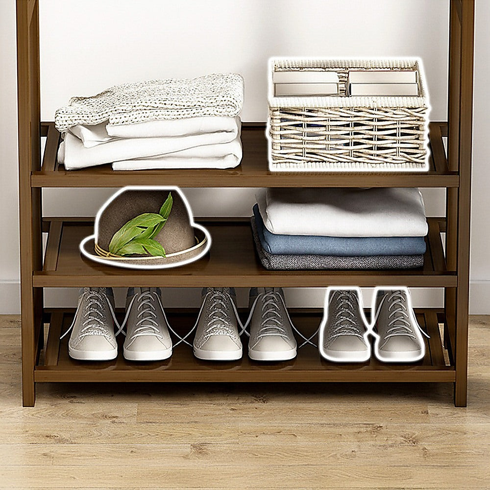 Portable Clothes Rack Coat Garment Stand Bamboo Rail Hanger Airer Closet - Cosy Abode