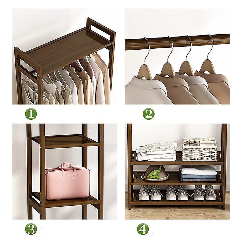 Portable Clothes Rack Coat Garment Stand Bamboo Rail Hanger Airer Closet - Cosy Abode