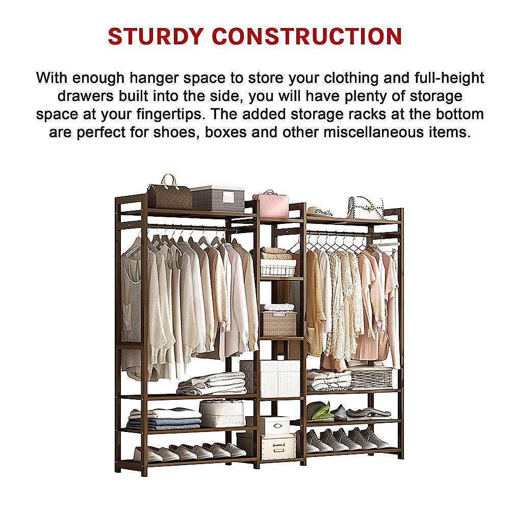 Portable Clothes Rack Coat Garment Stand Bamboo Rail Hanger Airer Closet - Cosy Abode