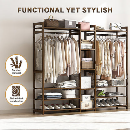Portable Clothes Rack Coat Garment Stand Bamboo Rail Hanger Airer Closet - Cosy Abode