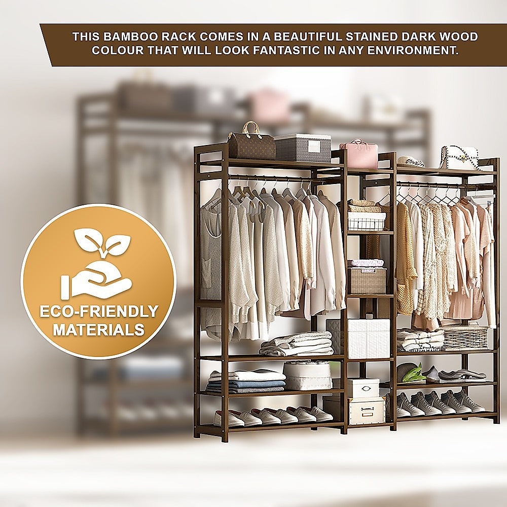 Portable Clothes Rack Coat Garment Stand Bamboo Rail Hanger Airer Closet - Cosy Abode