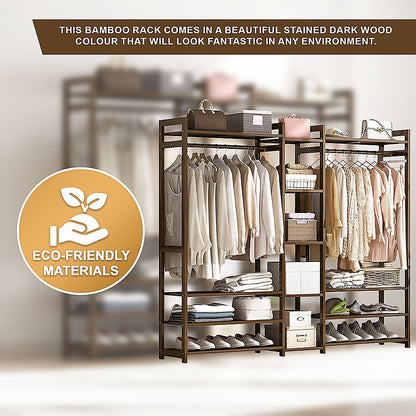 Portable Clothes Rack Coat Garment Stand Bamboo Rail Hanger Airer Closet - Cosy Abode