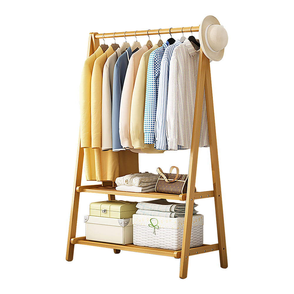 Portable Clothes Rack Coat Garment Stand Bamboo Rail Hanger Airer Closet - Cosy Abode