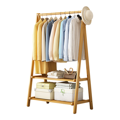 Portable Clothes Rack Coat Garment Stand Bamboo Rail Hanger Airer Closet - Cosy Abode