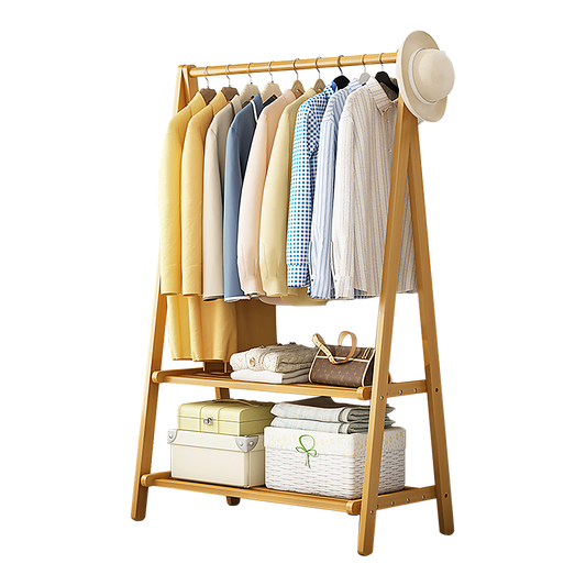 Portable Clothes Rack Coat Garment Stand Bamboo Rail Hanger Airer Closet - Cosy Abode