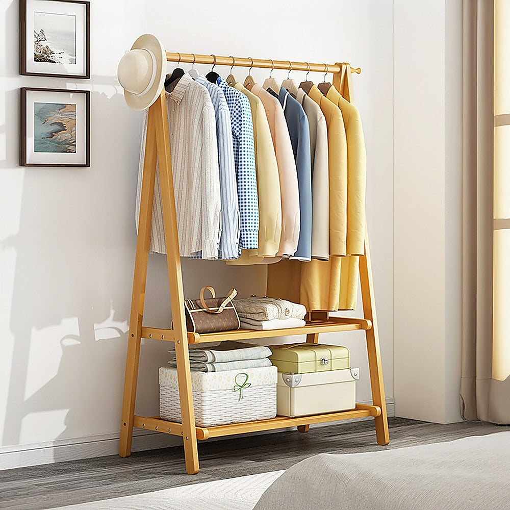 Portable Clothes Rack Coat Garment Stand Bamboo Rail Hanger Airer Closet - Cosy Abode