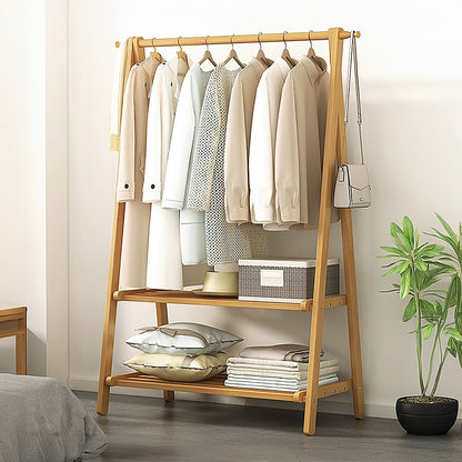 Portable Clothes Rack Coat Garment Stand Bamboo Rail Hanger Airer Closet - Cosy Abode