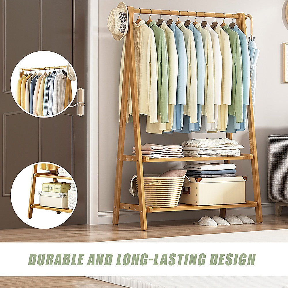 Portable Clothes Rack Coat Garment Stand Bamboo Rail Hanger Airer Closet - Cosy Abode