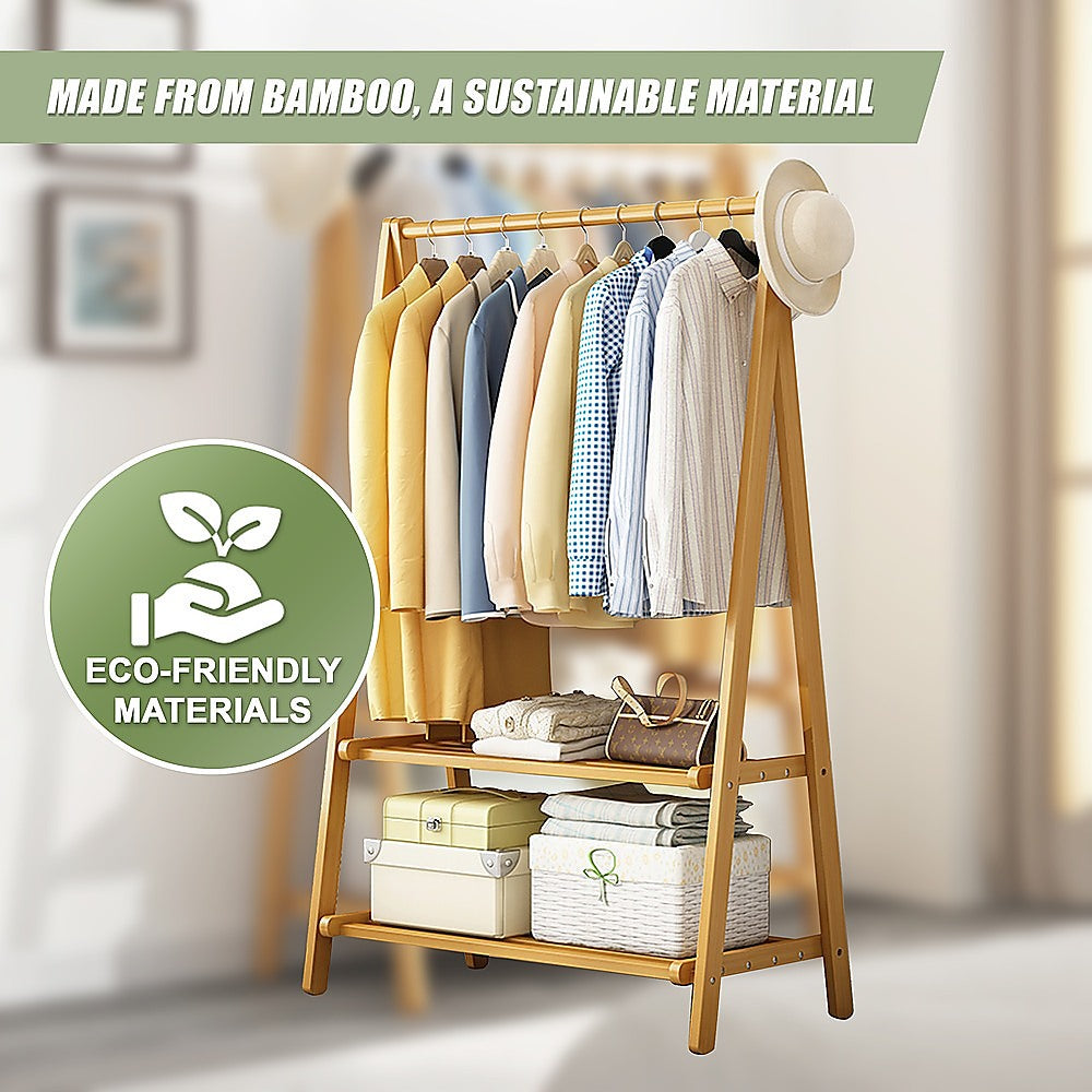 Portable Clothes Rack Coat Garment Stand Bamboo Rail Hanger Airer Closet - Cosy Abode