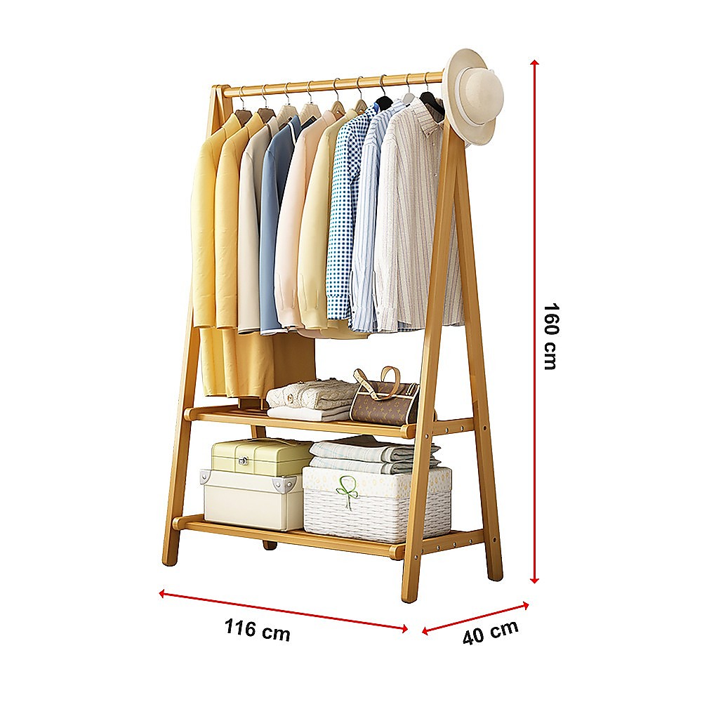 Portable Clothes Rack Coat Garment Stand Bamboo Rail Hanger Airer Closet - Cosy Abode