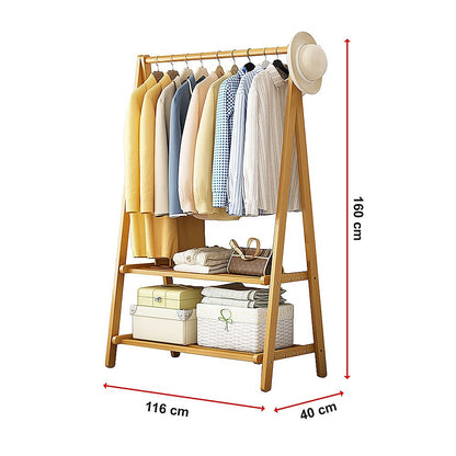 Portable Clothes Rack Coat Garment Stand Bamboo Rail Hanger Airer Closet - Cosy Abode