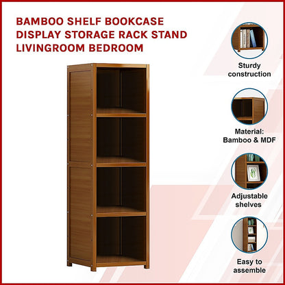 Bamboo Shelf Bookcase Display Storage Rack Stand Livingroom Bedroom - Cosy Abode
