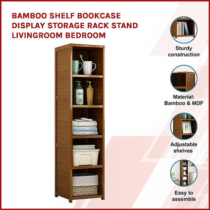 Bamboo Shelf Bookcase Display Storage Rack Stand Livingroom Bedroom - Cosy Abode