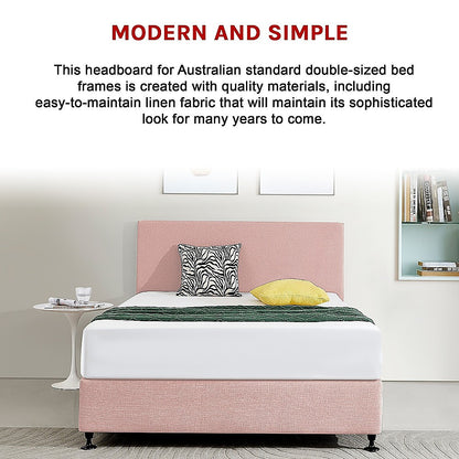 Linen Fabric Double Bed Deluxe Headboard Bedhead - Pale Pink - Cosy Abode