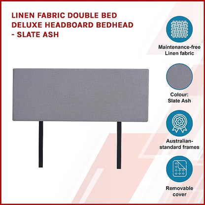 Linen Fabric Double Bed Deluxe Headboard Bedhead - Slate Ash - Cosy Abode
