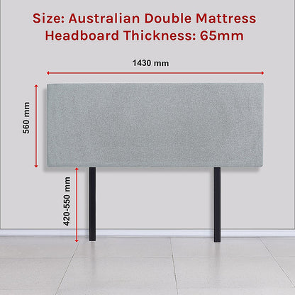 Linen Fabric Double Bed Deluxe Headboard Bedhead - Stone Grey - Cosy Abode
