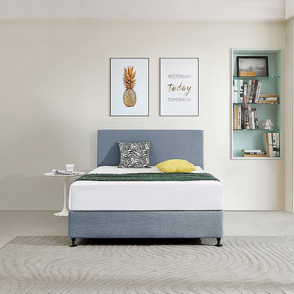 Linen Fabric Double Bed Deluxe Headboard Bedhead - Berlin Blue - Cosy Abode