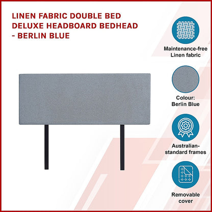 Linen Fabric Double Bed Deluxe Headboard Bedhead - Berlin Blue - Cosy Abode