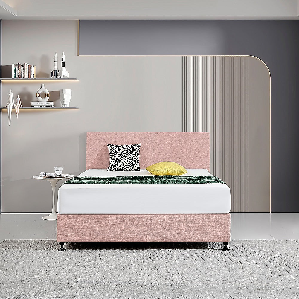 Linen Fabric Queen Bed Deluxe Headboard Bedhead - Pale Pink - Cosy Abode