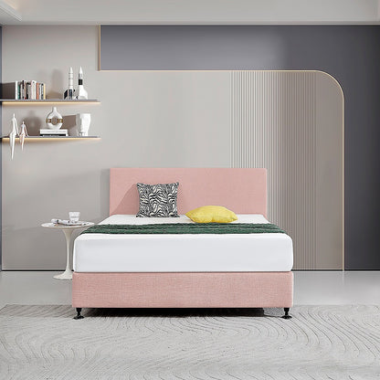 Linen Fabric Queen Bed Deluxe Headboard Bedhead - Pale Pink - Cosy Abode