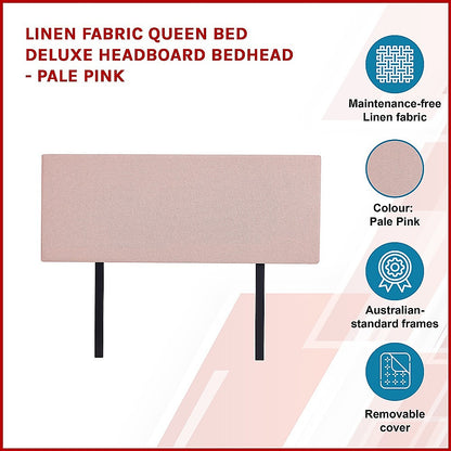 Linen Fabric Queen Bed Deluxe Headboard Bedhead - Pale Pink - Cosy Abode